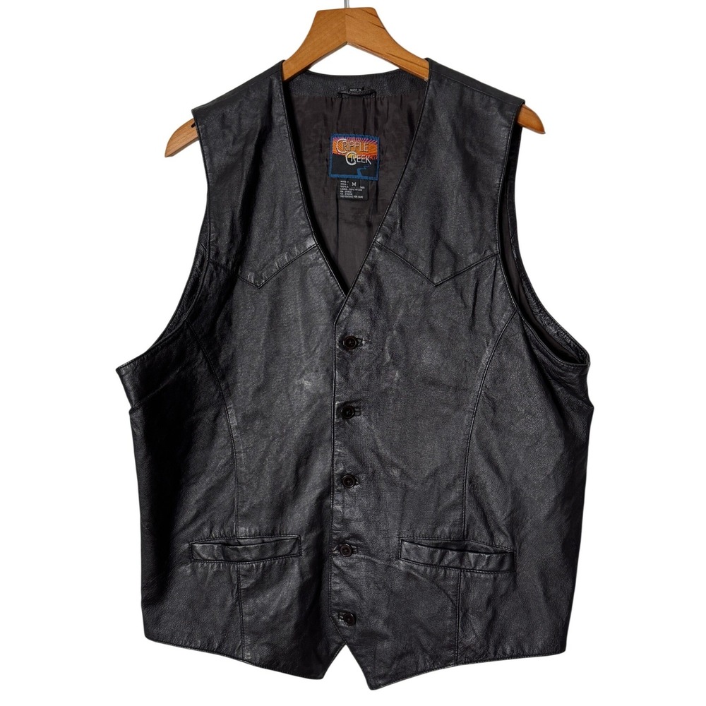 Vintage Cripple Creek Dark Brown Leather Western Button Front Vest Mens Medium